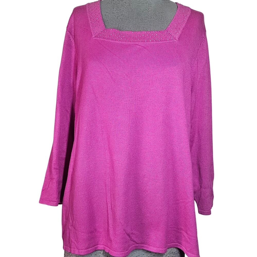 Pink Beaded Square Neckline Knit Top Size 1X New with Tag